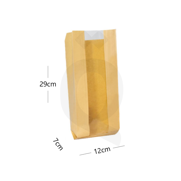 [003005] كيس بدون قاعدة 12×7×29  سم ورق كرافت بنافذة 1000  حبة