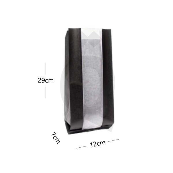 [003006] كيس بدون قاعدة 12×7×29  سم اسود ورق ابيض بنافذة 1000  حبة