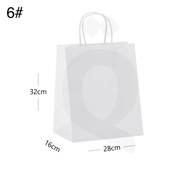 كيس #6 ورق ابيض بيد ملفوفه مقاس 28*16*32 سم 200 حبة