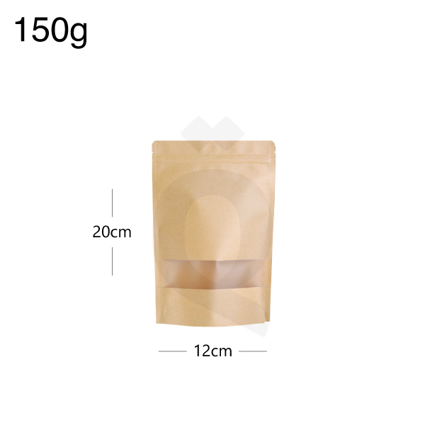 [003035] 150g Kraft Stand Up Ziplock Window Bag 250/ctn
