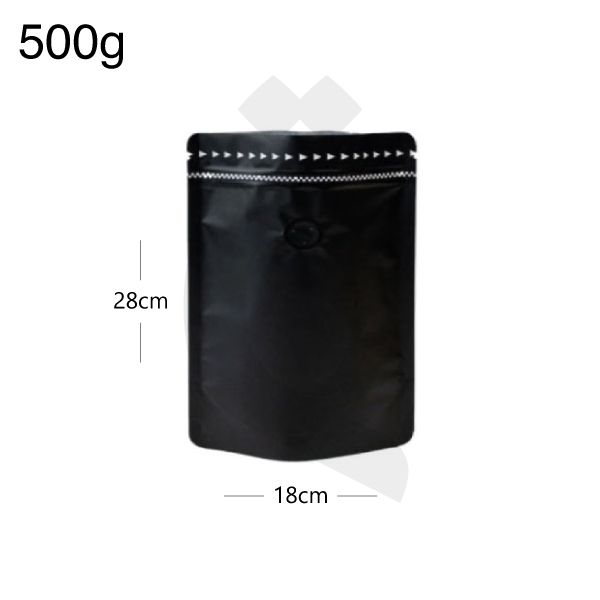 500g Black Stand Up Ziplock Valve Bag 300/ctn