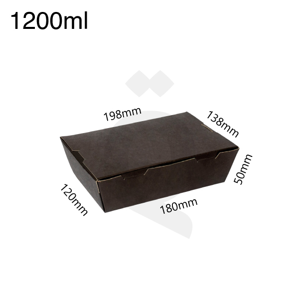 [004009] 1200ml Black - Kraft Paper Lunch Box 200/ctn