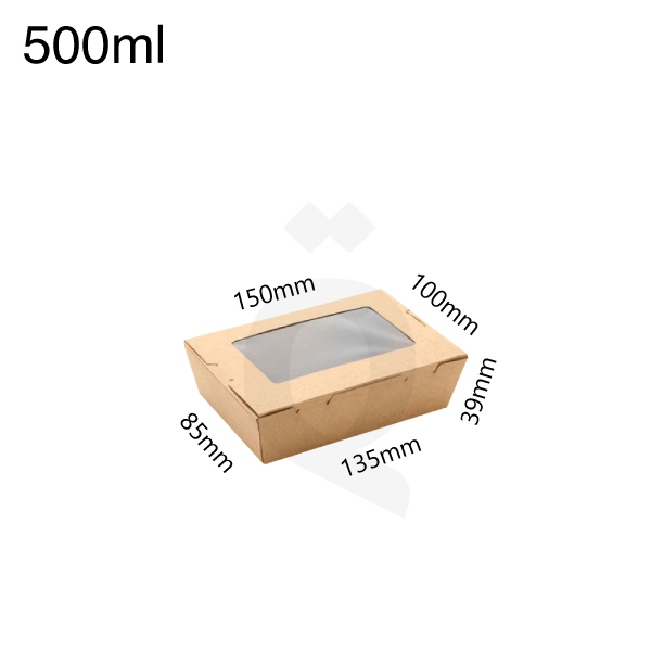 [004012] 500ml Kraft Paper Window Lunch Box 200/ctn