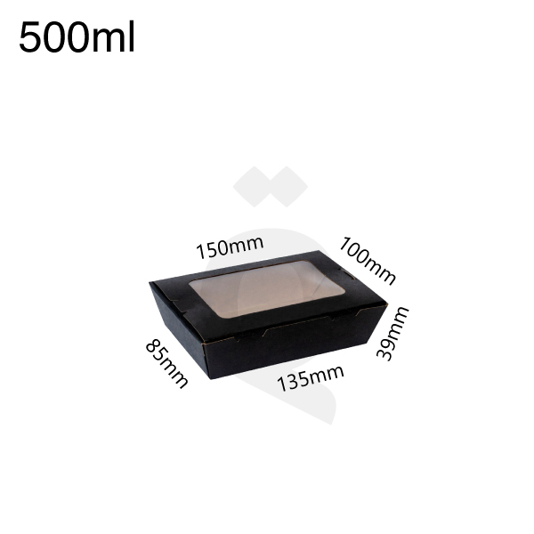[004013] 500ml Black - Kraft Paper Window Lunch Box 200/ctn