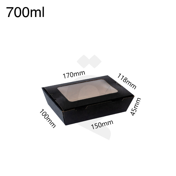 [004016] علبه طعام 700  مل اسود ورق كرافت بنافذة بلاستيك شفاف 200  حبة