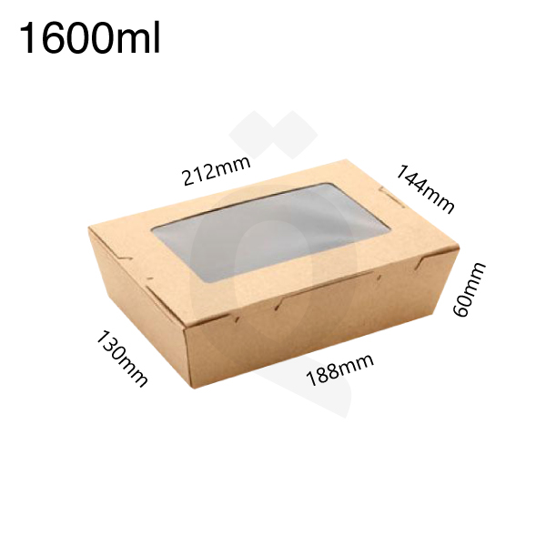[004021] 1600ml Kraft Paper Window Lunch Box 200/ctn