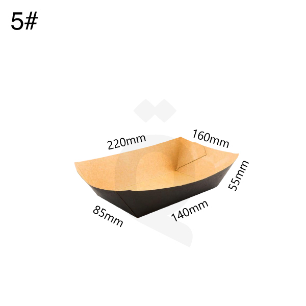 [004042] #5 Black - Kraft Paper Food Tray Size 14x8.5x5.5cm 500/ctn