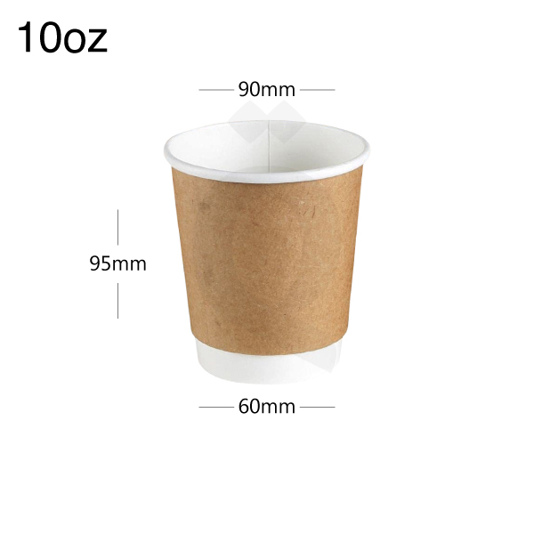 [001022] 10oz Double Wall Kraft - White Paper Cup 500/ctn