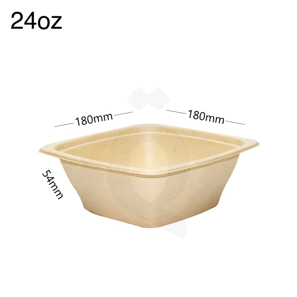 [004067] 24oz Bagasse Sugarcane Square Food Bowl 300/ctn
