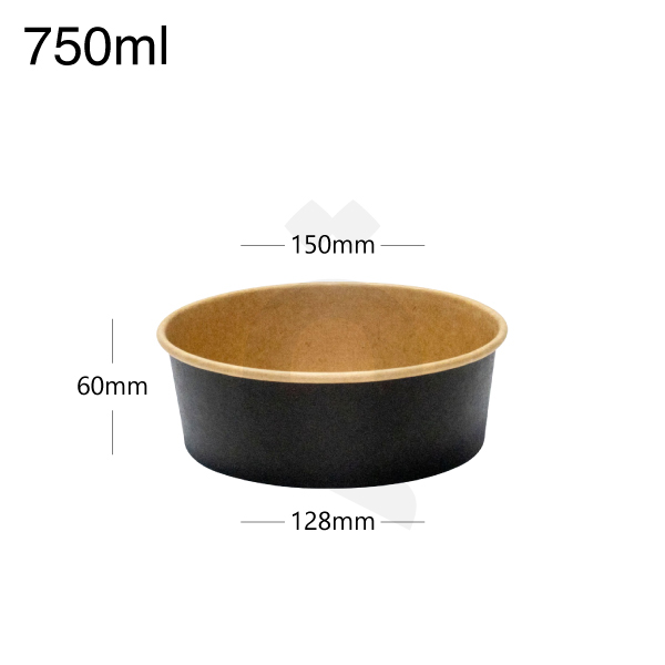 [005034] 750ml Black - Kraft Paper Salad Bowl 300/ctn