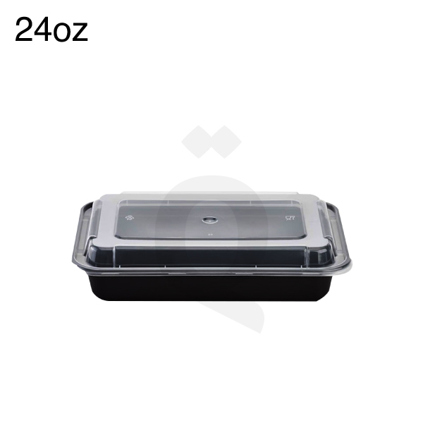 [006001] علبة طعام 24  اونص بلاستيك اسود بغطاء بلاستيك شفاف 150  حبة