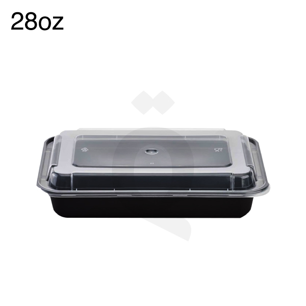 [006002] علبة طعام 28  اونص بلاستيك اسود بغطاء بلاستيك شفاف 150  حبة
