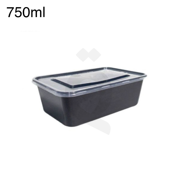 [006003] 750ml PP Plastic Black Box with Clear Lid 250/ctn