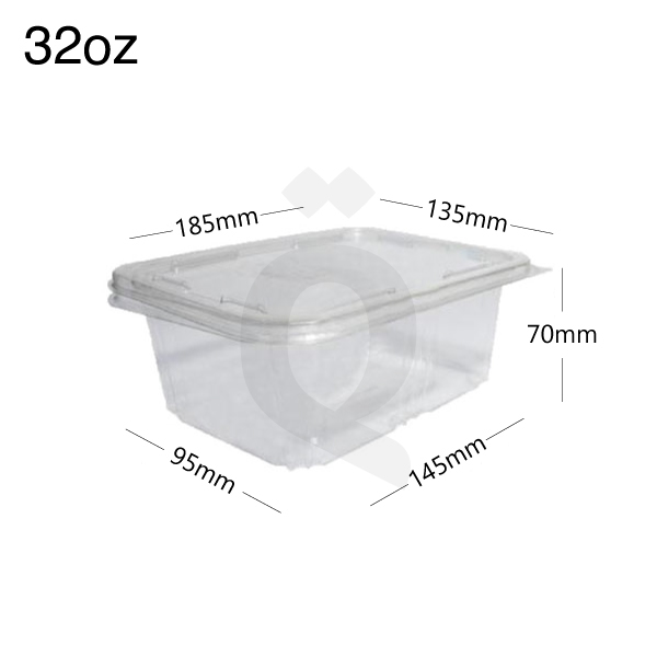 [006009] 32oz PET Plastic Box Clear With Lid 200/ctn
