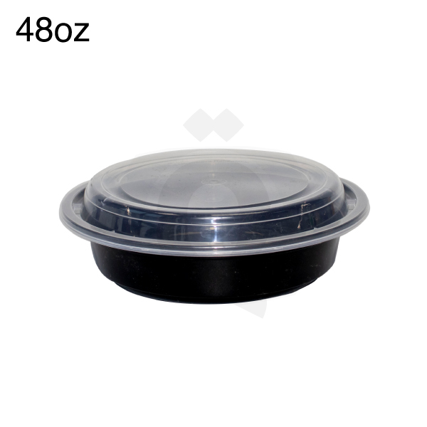 48oz PP Plastic Black Round Bowl with Clear Lid 150/ctn
