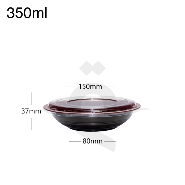 [006017] 350ml PP Plastic Round Black Bowl with Clear Lid 200/ctn