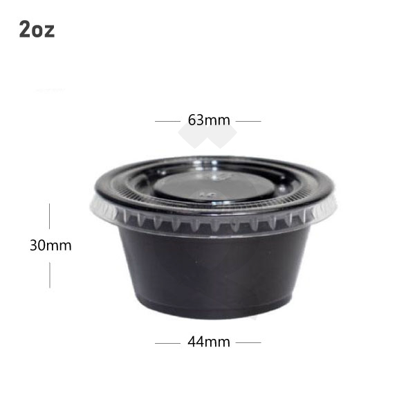 [006024] 2oz PP Plastic Black Sauce Cup with PET Lid 2000/ctn