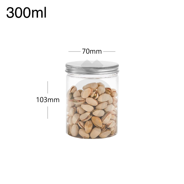 [007016] 300ml/70mm PET Plastic Jar with Alu Cap 100/ctn