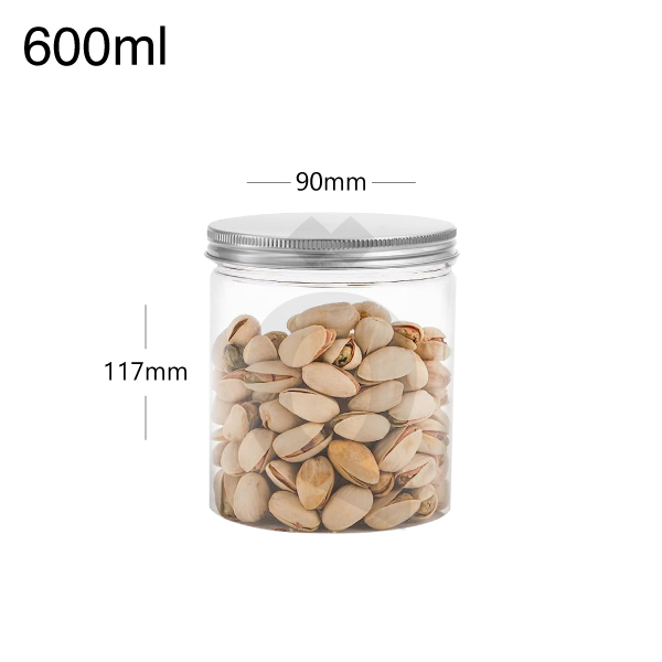 [007028] 600ml/90mm PET Plastic Jar Alu Cap 100/ctn