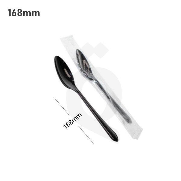 [009018] Premium Black PS Plastic Spoon Film Wrap 1000/ctn